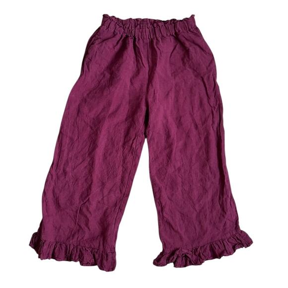 Len Ok Linen Culottes Lagenlook Ruffle Waist Wide Leg Trousers Pants Size L - Picture 2 of 5
